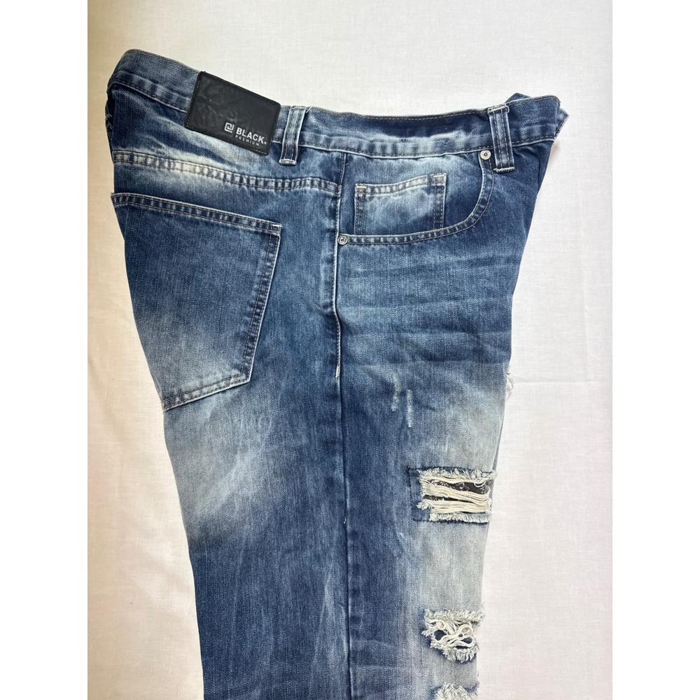 Black‎ Premium Mens Distressed Ripped Straight Leg Jeans Blue Wash 34x30
